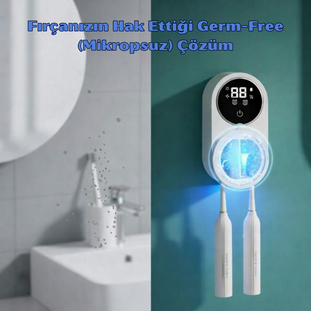 MeySteril™ UV Işıklı Duvara Monte Akıllı Diş Fırçası Sterilizatörü – Dijital Ekranlı ve Şarjlı Hijyen Cihazı